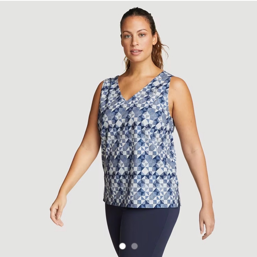 Eddie Bauer Blue and White Geometric Top